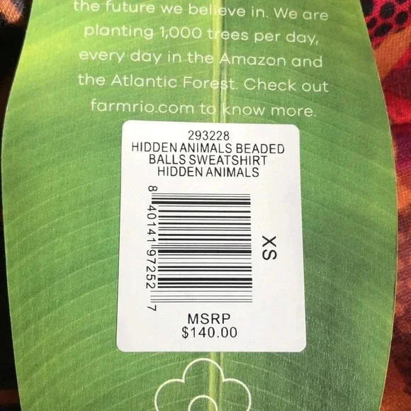 Farm Rio Hidden Animal Sweatshirt multi color oversized style XS New with tags - Picture 11 of 11